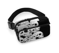 Cmagnifico Waist Bag, Black Skulls Bumbag, Adjustable Fanny Pack for Running Walking Hiking