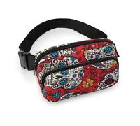 Cmagnifico Waist Bag, Mexican Sugar Skulls Bumbag, Adjustable Fanny Pack for Running Walking Hiking