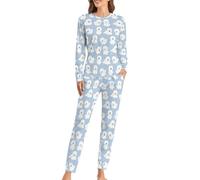 Cmagnifico Woman's Crew Neck Pyjamas Set, Dog Paw Prints Pyjamas for Women, Women's Pajamas with Pockets