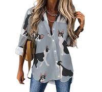 Cmagnifico Womens Blouse, Boston Terrier Dog Blue Burning Flame Bubbles and Beer Brown Bear Cake and Teapot Floral Camo Buck Deer Cartoon Shark Cat Pattern Cat Skull Head Witch Board Black Gothic Col