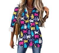 Cmagnifico Womens Blouse, Funky Cats Funny Ladybug Funny English Bulldog Gray Wolf Green Camouflage Pattern Handsome Shiba Lnu Dog Halloween Bats Grey Hawaii Leaves Long Sleeve Shirt, Button Down Shi