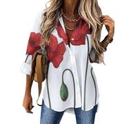 Cmagnifico Womens Blouse, Poppy Flowers Long Sleeve Shirt, Button Down Shirt for Work Party