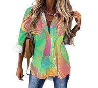 Cmagnifico Womens Blouse, Trippy Mushroom Tropical Plant Leaves Vintage Stylish Bottles Wine and Grape Vintage Union Jack British Flag Volcanic Lava Crack Watercolor Foxes Weird Colorful Chicken Wate