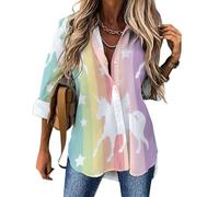 Cmagnifico Womens Blouse, Unicorn Pattern Rainbow Venezuelan Flag Yorkshire Terrier Tiger Stripe Camo 3D Watercolor Parrot Adorable Little Sloth Abstract Animal Zebra African Patchwork Patterned Ante