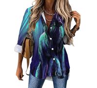 Cmagnifico Womens Blouse, Wolves Howl in The Northern Lights Long Sleeve Shirt, Button Down Shirt for Work Party