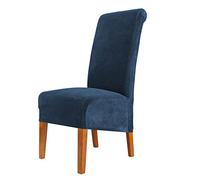 CMAKER Velvet Dining Chair Covers, Stretch Large Chair Slipcover, Spandex High Back Chairs Cover Elastic Washable Removable XL Chair Protector,Set of ４,Navy