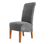 CMAKER Velvet Dining Chair Covers, Stretch Large Chair Slipcover, Spandex High Back Chairs Cover Elastic Washable Removable XL Chair Protector,Set of ６,Dark Gray