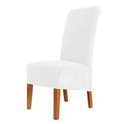 CMAKER Velvet Dining Chair Covers, Stretch Large Chair Slipcover, Spandex High Back Chairs Cover Elastic Washable Removable XL Chair Protector,Set of 4,White
