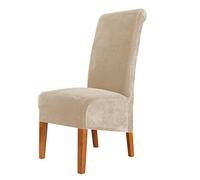 CMAKER Velvet Dining Chair Covers, Stretch Large Chair Slipcover, Spandex High Back Chairs Cover Elastic Washable Removable XL Chair Protector,Set of ６,Beige