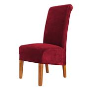 CMAKER Velvet Dining Chair Covers, Stretch Large Chair Slipcover, Spandex High Back Chairs Cover Elastic Washable Removable XL Chair Protector,Set of ４,Burgundy
