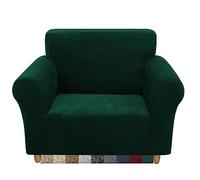 CMAKER Velvet Sofa Covers - Stretch Couch Cover with Non Slip Elastic Bottom - Furniture Protector Sofa Slipcovers for Pets (1 Seater, Dark Green)