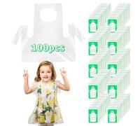 CMANLNYK 100Pcs Disposable Kids Aprons - Transparent Perfect for Creative Painting, Cooking, Eating, Teaching, Picnic, DIY Crafts - Plastic Aprons for Children