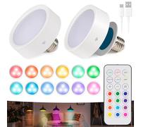 CMANLNYK 2Pcs Rechargeable LED Bulb E27/E26-13 Color Wireless Remote Control LED Light with Remote, 30/60 Min Timer Remote Control, Battery Light Bulb