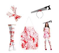 CMANLNYK Bloody Nurse Costume Set - 4PC Halloween Nurse Fancy Dress With Accessories