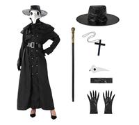 CMANLNYK Plague Doctor Costume Adult - Scary Doctor Costume Adult Halloween, Include Mask, Hat, Scepter, Gloves, Perfect for Halloween Parties and Cosplay Events for Women Men, S