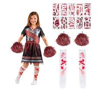 CMANLNYK Zombie School Girl Kids Costume - Dead Theamed Costume Kids, Halloween Scary Girls, Cheerleader School Girl Costumes, Zombie Costumes for Girls Teenager, 140