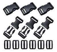 CMBBZZY 6 Sets 25mm Plastic Side Release Buckles with Tri Glide Sliders, Adjustable Slide Buckle for Backpack, Handbag, Luggage, Strap - Black