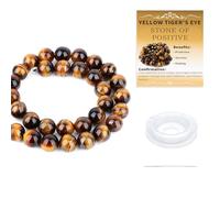 CMBYN Natural Stone Beads Round Genuine Real Stone Beading Strand Loose Gemstones DIY Smooth Bead for Bracelet Necklace Earrings Jewelry Making (Yellow Tiger's Eye, 8mm 45 Pieces)