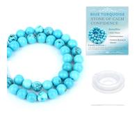 CMBYN Natural Stone Beads Round Genuine Real Stone Beading Strand Loose Gemstones DIY Smooth Bead for Bracelet Necklace Earrings Jewelry Making (Blue Turquoise, 6mm 60 Pieces)