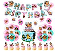 CMDXBD Spirit Riding Free Party Supplies - Multicolor Cartoon Balloons, Banner & Cake Toppers - 20 Balloons, 1 Banner, 13 Toppers - Birthday Decorations
