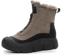 Cmeilau 2024 New Women's Soft Leather Thick Sole Snow Boots,Anti Slip Warm Front Zipper Furry Booties Casual Short Boots