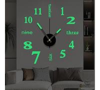 Cmeilau 3D Large Wall Decal Decorative Clock Frameless,Kitchen Clocks Wall Unusual 3D Dimensional Wall Clock,Modern DIY Silent Digital Art Wall Adhesive Clock,Punch Free for Living Room (Night, 40cm)