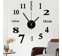 Cmeilau 3D Large Wall Decal Decorative Clock Frameless,Kitchen Clocks Wall Unusual 3D Dimensional Wall Clock,Modern DIY Silent Digital Art Wall Adhesive Clock,Punch Free for Living Room (Black, 50cm)