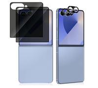 Cmeilau 9H Privacy Tempered Glass Film+Camera Lens Protector Compatible with Samsung Galaxy Z Flip 7,Double Shatterproof Anti-Spy Tempered Glass with Aluminium Alloy Individual Ring Cover (2 Sets)