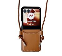 Cmeilau Crossbody Lanyard Leather Card Case Cover For Motorola Razr 50 Ultra,with Small Screen Tempered Glass Film Screen Protector Case (For Motorola Razr 50)