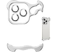 Cmeilau 2024 New Frameless Special-Shaped Metal Corner Anti-Fall Phone Case for iPhone 16 15 14 13 Pro Max/Plus,Borderless Slim No Back Bumper with Camera Cover Lens Film,Heat Dissipation Silver