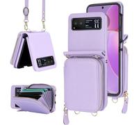 Cmeilau Leather Wallet Phone Case Crossbody Strap Card Holder Cover For Motorola Razr 40,Multi-functional Folding Zipper Bag Phone Protective Case (Purple)