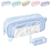 Cmeilau Pencil Case with Rosy Posy Pens,Counting Star Series Large Capacity Drawstring Pencil Cases, Pencil Cases,Cute Aesthetic Pouch Holder Drawstring Pen Case,Waterproof, Soft Multi-Pocket (Blue)