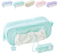 Cmeilau Pencil Case with Rosy Posy Pens,Counting Star Series Large Capacity Drawstring Pencil Cases, Pencil Cases,Cute Aesthetic Pouch Holder Drawstring Pen Case,Waterproof, Soft Multi-Pocket (Green)