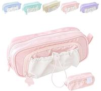 Cmeilau Pencil Case with Rosy Posy Pens,Counting Star Series Large Capacity Drawstring Pencil Cases, Pencil Cases,Cute Aesthetic Pouch Holder Drawstring Pen Case,Waterproof, Soft Multi-Pocket (Pink)