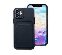 Cmeilau Ultra Slim Liquid Silicone Gel Case Compatible for iPhone 12 with Card Holder Slot,Slim Fit Thin Protective Soft TPU Shock-Absorbing Wallet Case with Card Holder Black