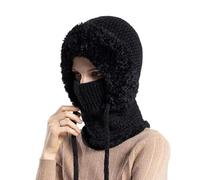 Cmeilau Women's Outdoors Windproof Scarf Hat,3-in-1 Outdoors Winter Balaclava Face Mask for Cycling,Knitted Hat in Winter Cold Resistant Neck Warmer Sets (UK, Alpha, M, Black)