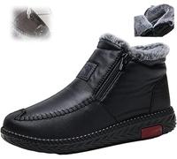 Cmeilau Women's Waterproof Non-slip Cotton Leather Boots,Winter Fleece Thickened Snow Boots, Lightweight Slip-on Snow Boots Ankle Booties with Zipper