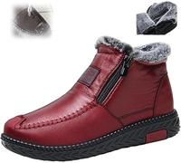 Cmeilau Women's Waterproof Non-slip Cotton Leather Boots,Winter Fleece Thickened Snow Boots, Lightweight Slip-on Snow Boots Ankle Booties with Zipper