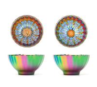 CmengAo Colorful Tenmoku Tea Cups, 5 oz Jianzhan Ceramic Teacup with Peacock and Lotus Decorations in Bottom, Handmade Traditional Chinese Small Tea Cups, Set of 2