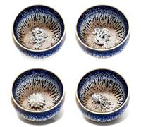 CmengAo Tenmokus Tea Cup Set, Jianzhan Tea Cups, 4 Pcs Blue Ceramic Small Teacups Embedded with Silver Ornaments, Traditional Chinese Style Kungfu Tea Cup (3 oz)