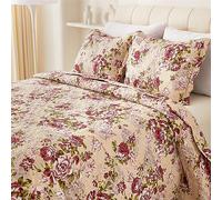 Cmfshape Summer Floral King Quilted Bedspread,Romantic Red Quilt Set,Reversible Stitched Bedding Cover All Season,Soft Lightweight Coverlet with Pillow Cases (Red Rose, King(102"x90"))