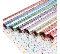 CMFYHM 8 Rolls clear Cellophane Wrap Roll (34 in x 16.4 ft x 8 Colors) Gift Baskets Wrap Roll,Extra Wide Transparent Polka Dots Cellophane Wrapping for Gift Baskets,Flowers, Candies, DIY Craft,Baby