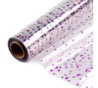 CMFYHM Clear Cellophane Wrap Roll with Violet Polka Dots | 34" x 100’ | 3 Mil Transparent Cellophane Roll,Cellophane Wrap for Lavender theme Baskets, Gifts, Treats,Crafts, Thanksgiving Day ,Halloween
