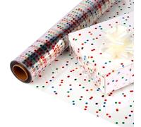 CMFYHM Extra Wide Clear Cellophane Wrap Roll(17" x 100’Ft) Multicolor Polka Dots Transparent Thicker Cellophane Roll, Cellophane Wrap for gift baskets， Flowers, Holiday,Christmas Decorations