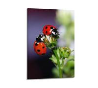 CMHONLY Animal Ladybugs Leaning Against Each Other on Flower Bud Poster Modern Wall Art Canvas Aesthetic Decoration Painting 24x36inch(60x90cm) Frame-style