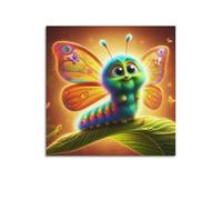 CMHONLY Animal Winged Caterpillar Standing on Green Leaf Poster Modern Wall Art Canvas Aesthetic Decoration Painting 24x24inch(60x60cm) Unframe-style