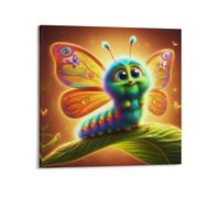 CMHONLY Animal Winged Caterpillar Standing on Green Leaf Poster Modern Wall Art Canvas Aesthetic Decoration Painting 20x20inch(50x50cm) Frame-style