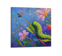 CMHONLY Caterpillar And Flying Insect Among Flowers Poster Modern Wall Art Canvas Aesthetic Decoration Painting 28x28inch(70x70cm) Frame-style