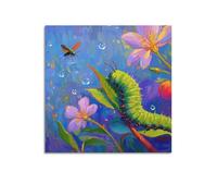 CMHONLY Caterpillar And Flying Insect Among Flowers Poster Modern Wall Art Canvas Aesthetic Decoration Painting 20x20inch(50x50cm) Unframe-style