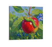 CMHONLY Caterpillar Coiling Around A Red Apple Poster Modern Wall Art Canvas Aesthetic Decoration Painting 28x28inch(70x70cm) Frame-style